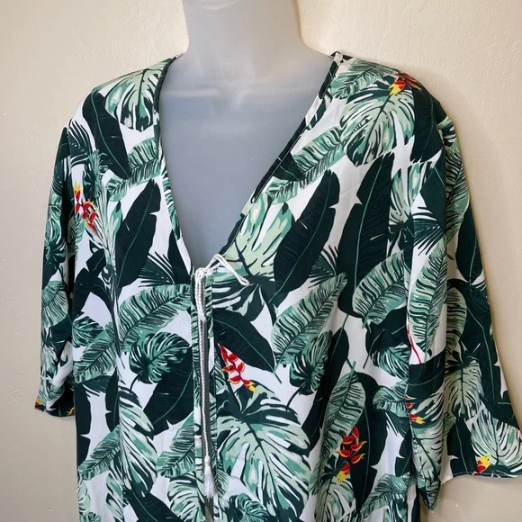 Rachel Zoe NWT Tropical Banana Leaf Pattern Open Front Semi Sheer Duster Kimono - Picture 9 of 16